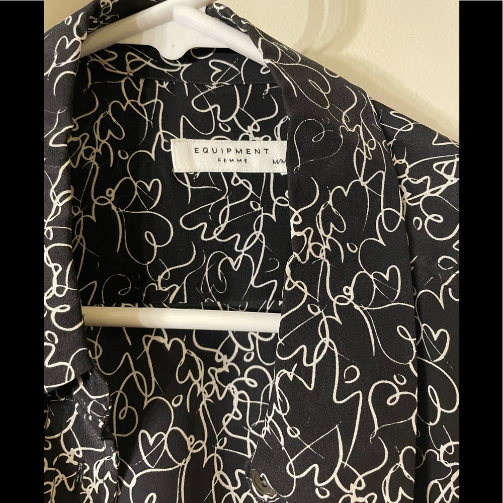 Heart Patterned Silky Button-Down - image 1